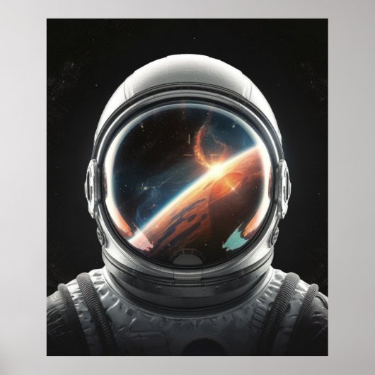 宇宙を映す宇宙飛行士のヘルメット ポスター (正面)