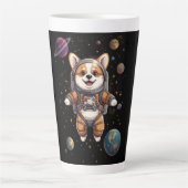 宇宙を漂うかわいいコーギー宇宙飛行士 カフェラテマグ (正面)