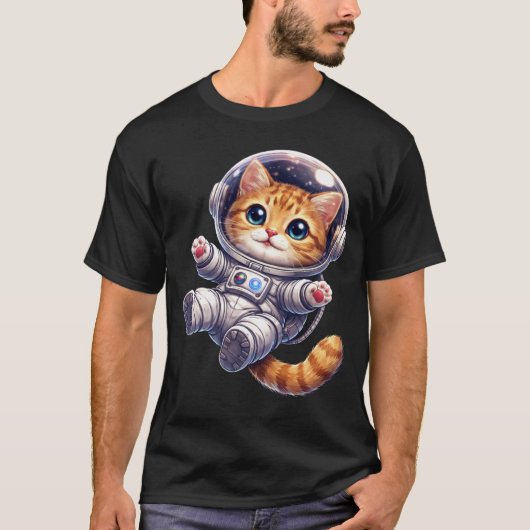 宇宙を漂うスペースキャット Tシャツ (正面)