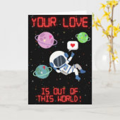 宇宙を超えた宇宙飛行士の面白いバレンタインカード カード (黄色い花)