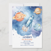 宇宙を超えた スペース プラネット 誕生日パーティー 招待状 (正面)