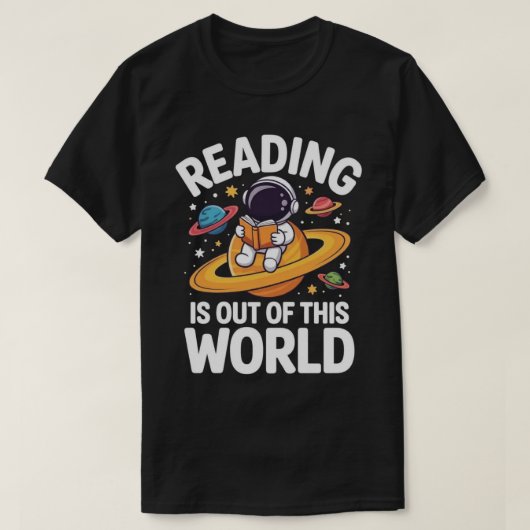 宇宙を飛び出す読書大好き宇宙飛行士 Tシャツ (デザイン正面)