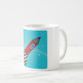 宇宙を飛ぶレトロな赤いロケット コーヒーマグカップ (正面右)