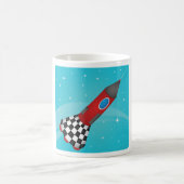 宇宙を飛ぶレトロな赤いロケット コーヒーマグカップ (中央)