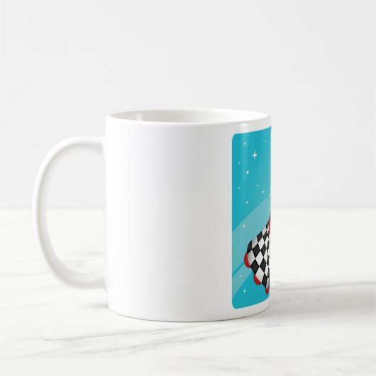 宇宙を飛ぶレトロな赤いロケット コーヒーマグカップ (左)