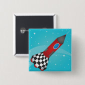 宇宙を飛ぶレトロな赤いロケット 缶バッジ (正面&裏面)