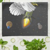宇宙を飛ぶロケット七面鳥 キッチンタオル (折り畳み)