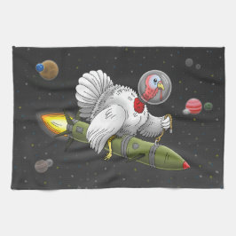 宇宙を飛ぶロケット七面鳥 キッチンタオル