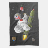 宇宙を飛ぶロケット七面鳥 キッチンタオル (縦)