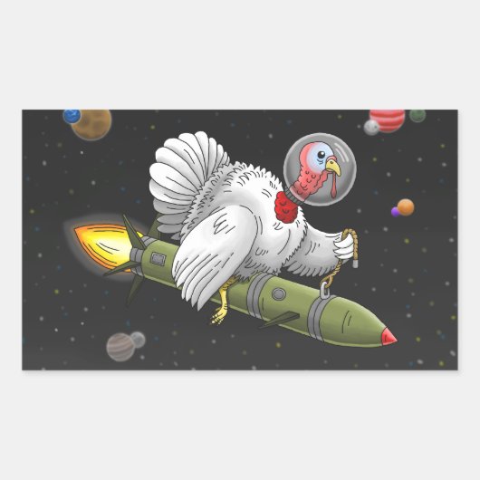 宇宙を飛ぶロケット・ターキー 長方形シール (正面)