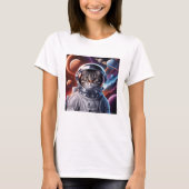 宇宙を飛ぶ面白い猫の宇宙飛行士 Tシャツ (正面)