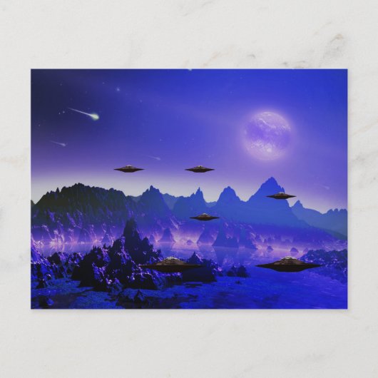 宇宙を飛行するUFO物体 ポストカード (正面)