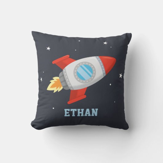 宇宙を駆けるロケット　子供部屋用パーソナライズグッズ クッション (正面)