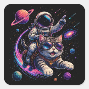 宇宙を駆ける宇宙飛行士猫 スクエアシール