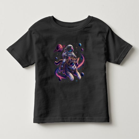 宇宙を駆ける宇宙飛行士猫 トドラーTシャツ (正面)