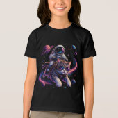 宇宙を駆ける宇宙飛行士猫 トライブレンドTシャツ (正面)