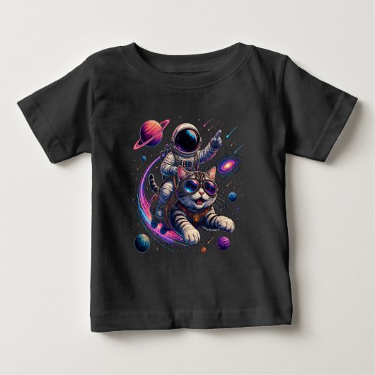 宇宙を駆ける宇宙飛行士猫 ベビーTシャツ (正面)