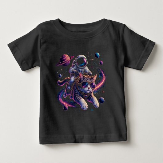 宇宙を駆ける宇宙飛行士猫 ベビーTシャツ (正面)