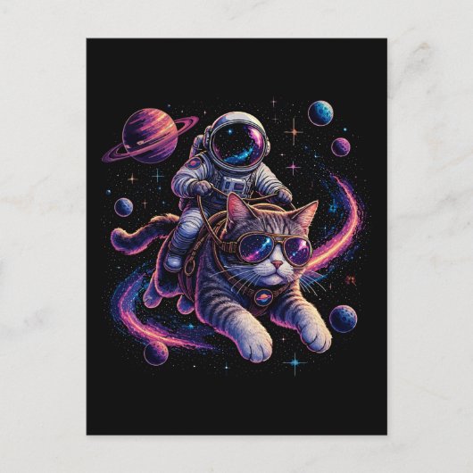 宇宙を駆ける宇宙飛行士猫 ポストカード (正面)