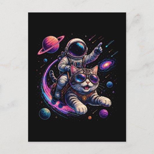 宇宙を駆ける宇宙飛行士猫 ポストカード (正面)