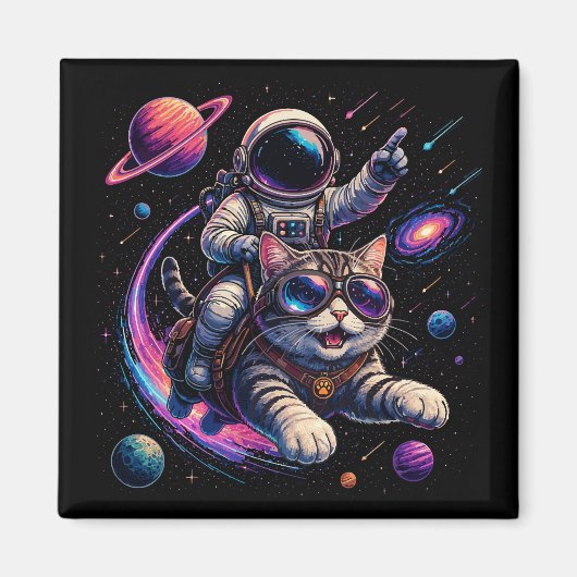 宇宙を駆ける宇宙飛行士猫 マグネット (正面)