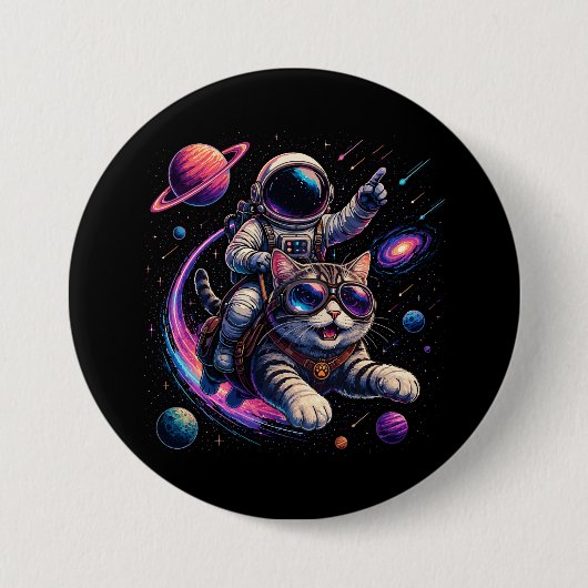 宇宙を駆ける宇宙飛行士猫 缶バッジ (正面)