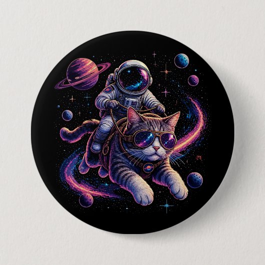 宇宙を駆ける宇宙飛行士猫 缶バッジ (正面)