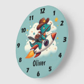 宇宙を駆ける恐竜カウボーイ ラージ壁時計 (傾斜)