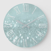 宇宙を高めるティール(緑がかった色)グリッターGray Meta ラージ壁時計 (正面)
