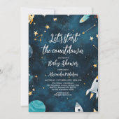 宇宙アウター赤ちゃんシャワー海軍 招待状 (正面)