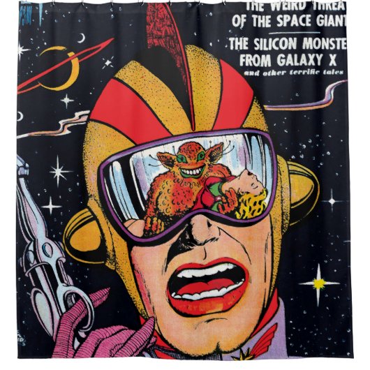宇宙アクション#2ヴィンテージSci Fi漫画ブックカバー シャワーカーテン (正面)