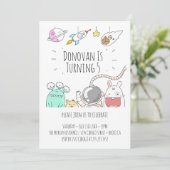 宇宙アストロノウトイラストレーション誕生日カードインヴィット 招待状 (スタンド正面)