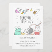 宇宙アストロノウトイラストレーション誕生日カードインヴィット 招待状 (正面/裏面)