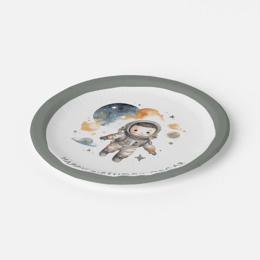 "宇宙アドベンチャーウォーターカラーファースト誕生日 ペーパープレート (アングル)