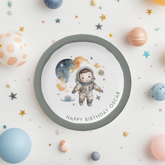 "宇宙アドベンチャーウォーターカラーファースト誕生日 ペーパープレート