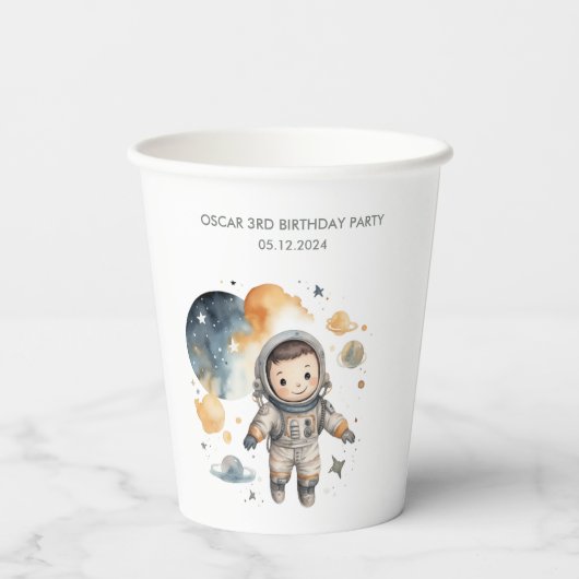 "宇宙アドベンチャーウォーターカラーファースト誕生日 紙コップ (裏面)