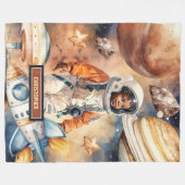 宇宙アドベンチャーブランケットキュートブラックボーイズギフトアイディア フリースブランケット (正面(横))