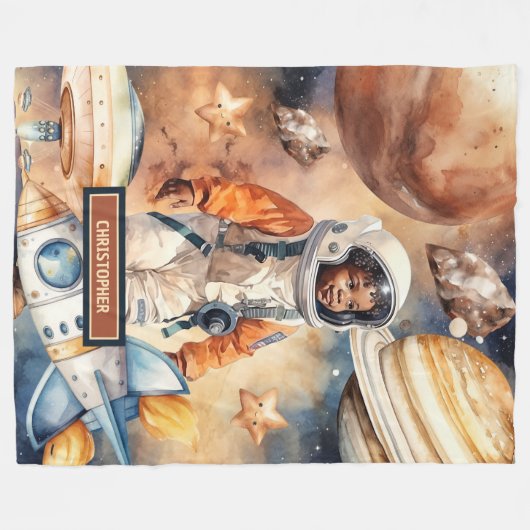 宇宙アドベンチャーブランケットキュートブラックボーイズギフトアイディア フリースブランケット (正面(横))