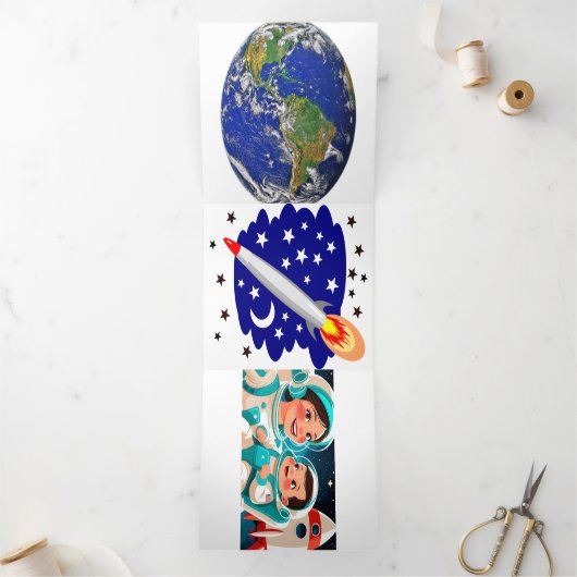 宇宙アドベンチャー誕生日招待状 – コズミックパーティー 三つ折り招待状 (内部)