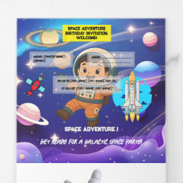 宇宙アドベンチャー誕生日招待状 – フラットカード 三つ折り招待状
