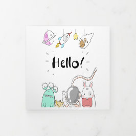 宇宙アドベンチャー誕生日招待状 – フラットカード 三つ折り招待状