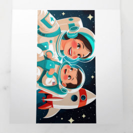 宇宙アドベンチャー誕生日招待状 – フラットカード 三つ折り招待状