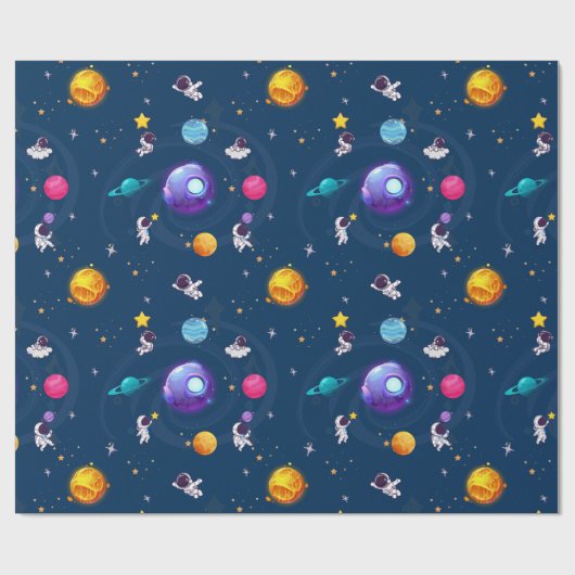 宇宙アドベンチャー：ブルー宇宙飛行士子供の誕生日パーティー ラッピングペーパー (フラット)