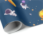 宇宙アドベンチャー：ブルー宇宙飛行士子供の誕生日パーティー ラッピングペーパー (ロールコーナー)