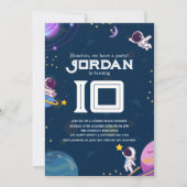 宇宙アドベンチャー:ブルー宇宙飛行士子供の誕生日パーティー 招待状 (正面)