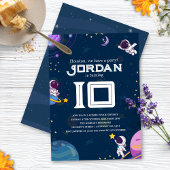 宇宙アドベンチャー:ブルー宇宙飛行士子供の誕生日パーティー 招待状