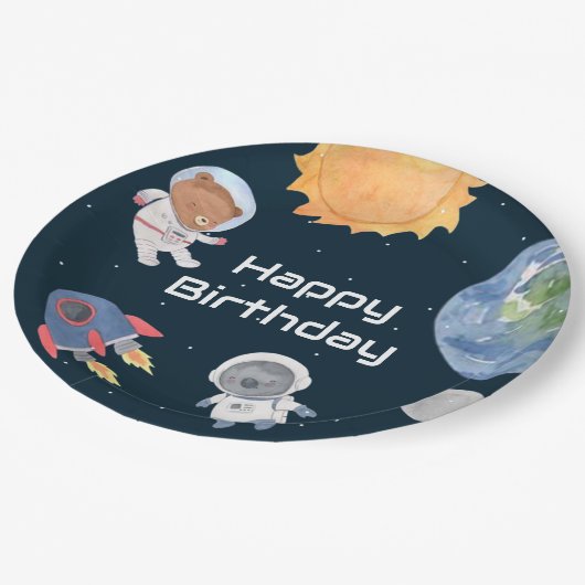 宇宙アドベンチャー：惑星と動物宇宙飛行士 ペーパープレート (アングル)