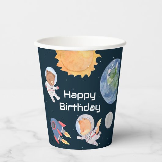 宇宙アドベンチャー：惑星と動物宇宙飛行士 紙コップ (正面)