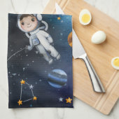 宇宙イラストレーションと宇宙マン キッチンタオル (四つ折り)