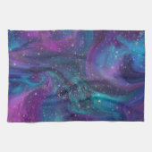宇宙インク |ターコイズブルーパープル銀河系星雲 キッチンタオル (横)